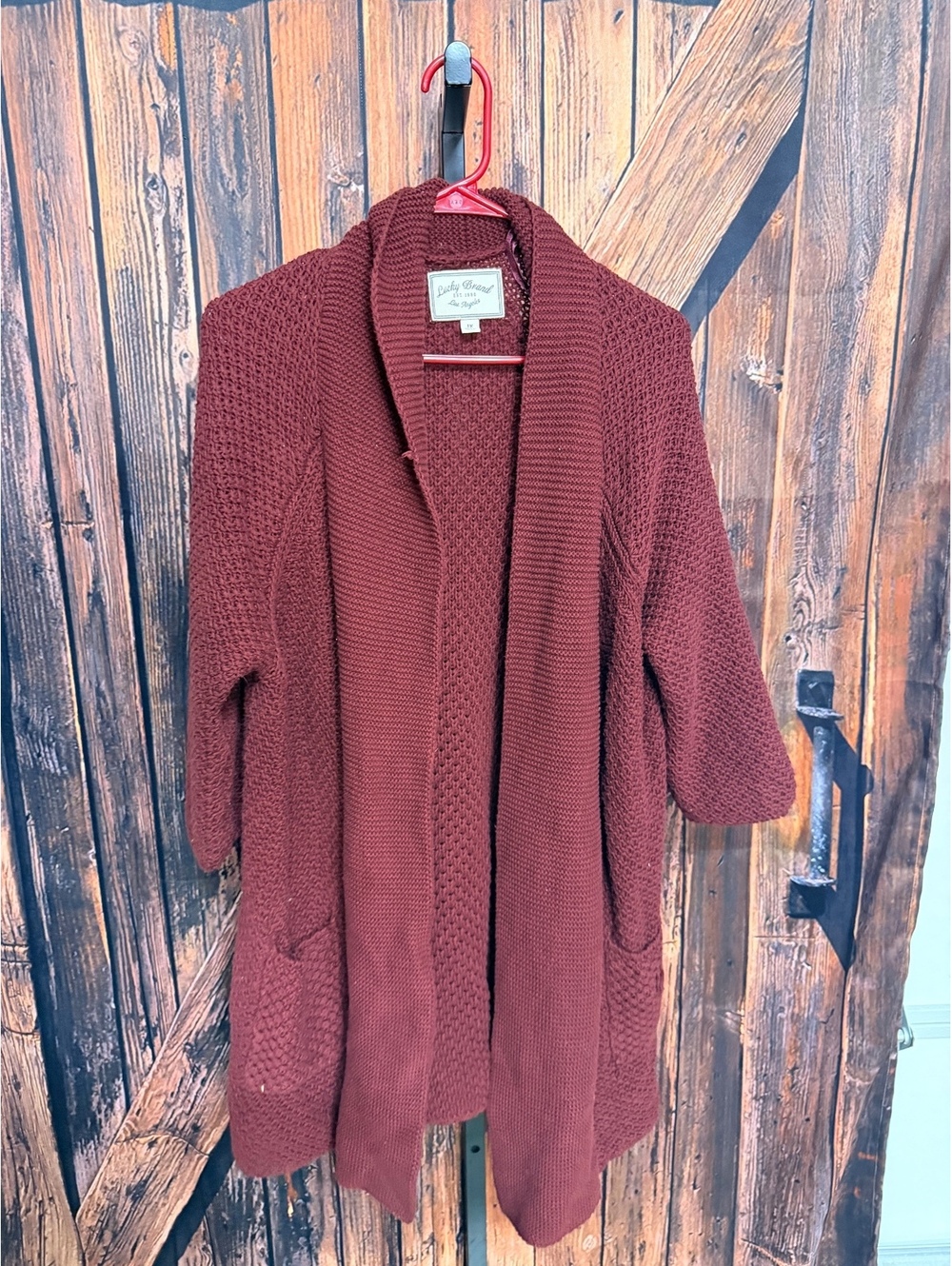 Lucky Brand Women's 1X Burgundy Knit Cardigan Sweater
